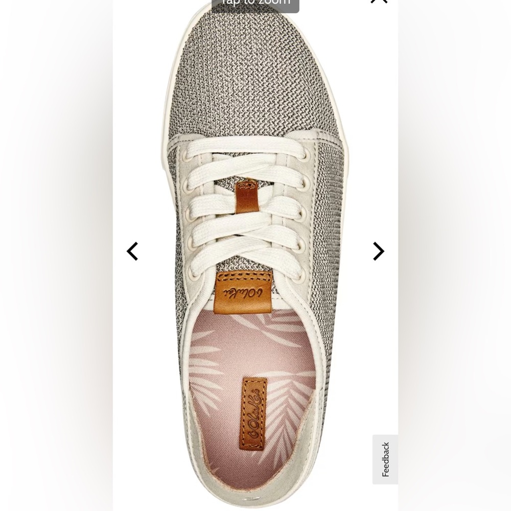 OluKai Pehuea Li Light Gray and White Knit Lace-Up Sneakers - Picture 4 of 11